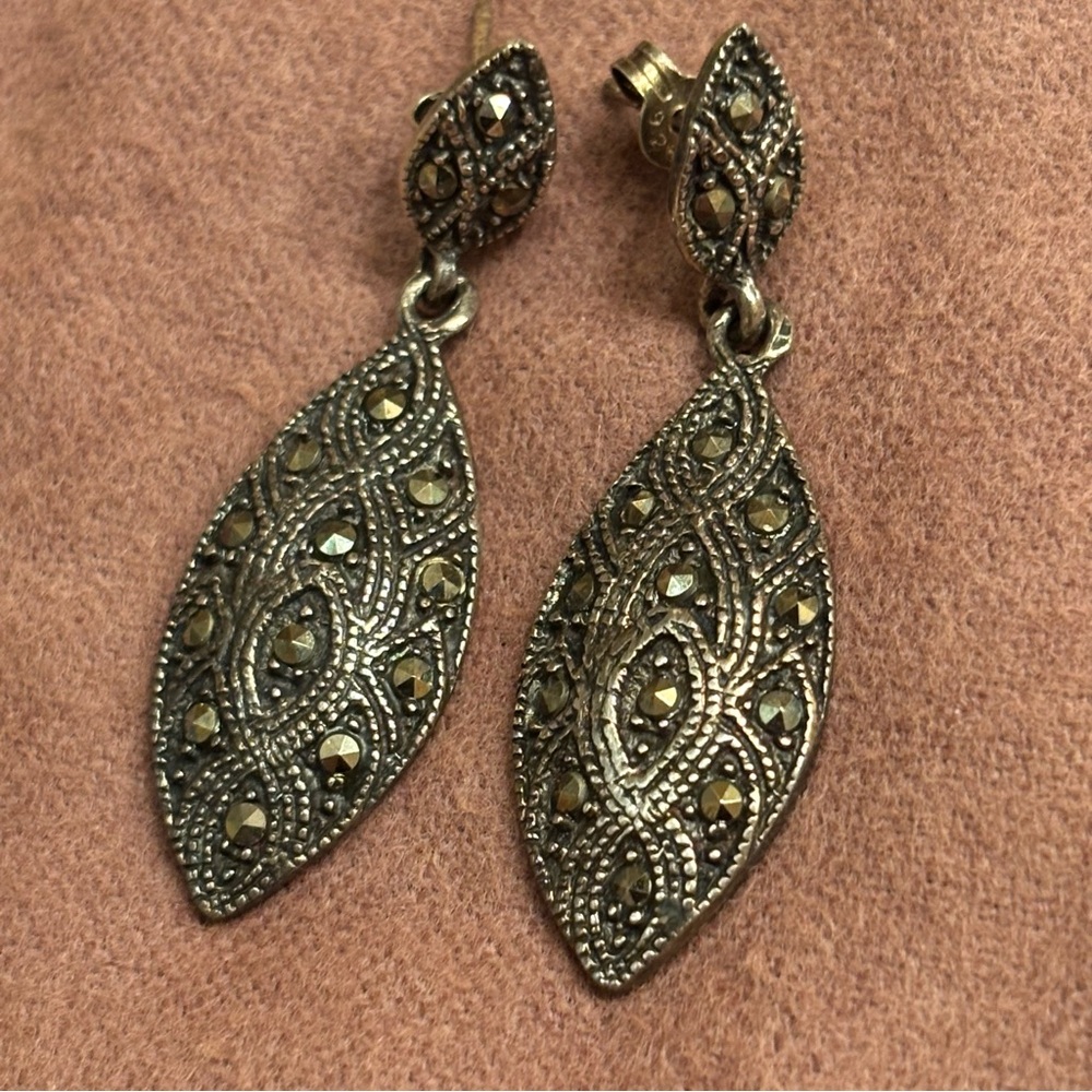 Vintage 925 Silver Torpedo Earrings Marcasite